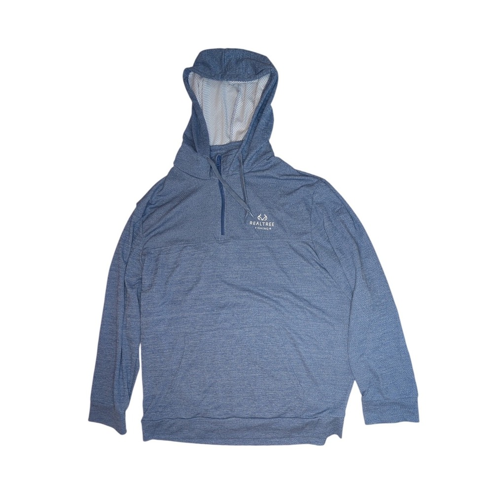 Realtree Fishing Hoodie Mens 2XL Blue Heather 1/4 Zip Wicking Performance Active